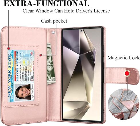 Takfox Wallet Case for Samsung Galaxy S24 Ultra, Galaxy S24 Ultra 5G Case, PU Leather Credit Card Holder Case [9 Card Slots] Folio Flip Detachable Magnetic Cover Kickstand & Carrying Strap, Marble in Kuwait