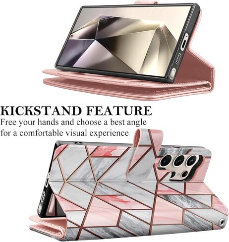 Takfox Wallet Case for Samsung Galaxy S24 Ultra, Galaxy S24 Ultra 5G Case, PU Leather Credit Card Holder Case [9 Card Slots] Folio Flip Detachable Magnetic Cover Kickstand & Carrying Strap, Marble in Kuwait