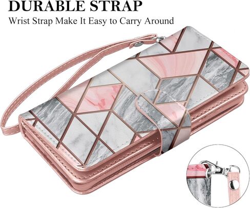 Takfox Wallet Case for Samsung Galaxy S24 Ultra, Galaxy S24 Ultra 5G Case, PU Leather Credit Card Holder Case [9 Card Slots] Folio Flip Detachable Magnetic Cover Kickstand & Carrying Strap, Marble in Kuwait