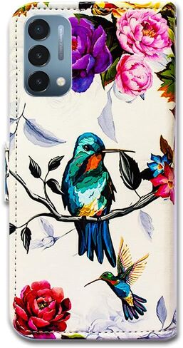 Bcov Case for OnePlus Nord N200 5G, Hummingbird in Flowers Bird Leather Flip Phone Case Wallet Cover with Card Slot Holder Kickstand for OnePlus Nord N200 5G in Kuwait