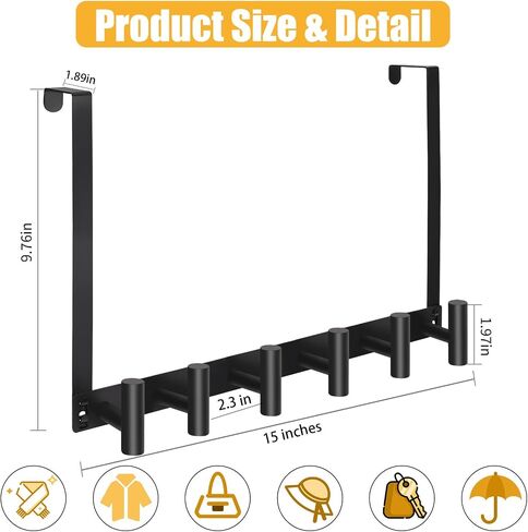 Over The Door Hooks, Over The Door Hanger Hook with 5 Towel Hooks, Door Rack Towel Holder Towel Hanger for Bathroom, Over The Door Towel Racks for Bathroom, Bedroom Towels and Coats in Saudi Arabia