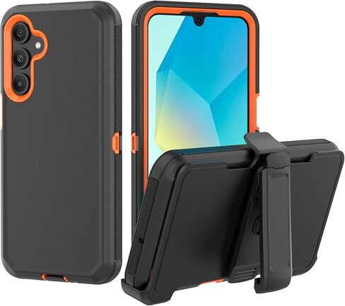 Case for Samsung Galaxy A16 5G Phone: Heavy Duty Shockproof Armor Protector Case Cover with Belt Clip Holster for Samsung Galaxy A16 5G 6.7 inch Phone Case (Black+Orange) in Saudi Arabia