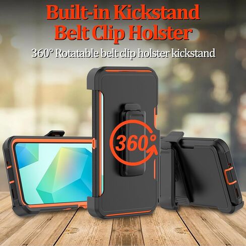 Case for Samsung Galaxy A16 5G Phone: Heavy Duty Shockproof Armor Protector Case Cover with Belt Clip Holster for Samsung Galaxy A16 5G 6.7 inch Phone Case (Black+Orange) in Saudi Arabia