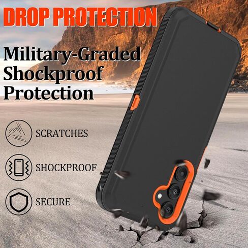 Case for Samsung Galaxy A16 5G Phone: Heavy Duty Shockproof Armor Protector Case Cover with Belt Clip Holster for Samsung Galaxy A16 5G 6.7 inch Phone Case (Black+Orange) in Saudi Arabia