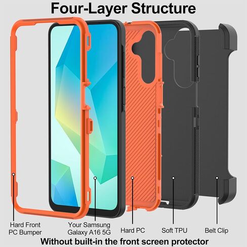 Case for Samsung Galaxy A16 5G Phone: Heavy Duty Shockproof Armor Protector Case Cover with Belt Clip Holster for Samsung Galaxy A16 5G 6.7 inch Phone Case (Black+Orange) in Saudi Arabia