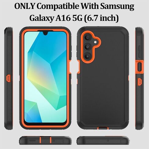Case for Samsung Galaxy A16 5G Phone: Heavy Duty Shockproof Armor Protector Case Cover with Belt Clip Holster for Samsung Galaxy A16 5G 6.7 inch Phone Case (Black+Orange) in Saudi Arabia