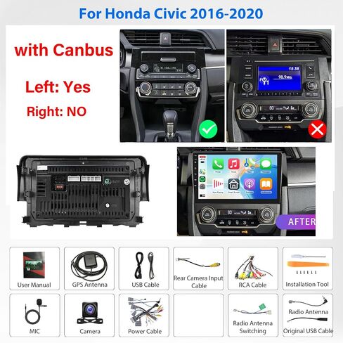 8 Core 4G+64G Radio for Honda Civic 2016 2017 2018 2019 2020, Rimoody Android 13 Car Stereo Carplay Android auto 9 Inch Touchscreen GPS 4G-WiFi Bluetooth FM DSP-36 Mirror Link Backup Camera in Saudi Arabia