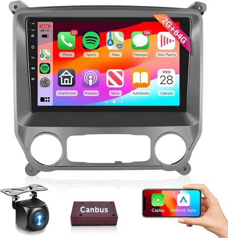 ستيريو سيارة Android-12 لسيارة Chevy Silverado GMC Sierra 2014-2018 مع شاشة لمس 10.1 بوصة 1080P IPS، تشغيل لاسلكي، Android Auto، FM، RDS، 28UI، BT، 16 EQ، GPS، WiFi، SWC/كاميرا خلفية in Saudi Arabia