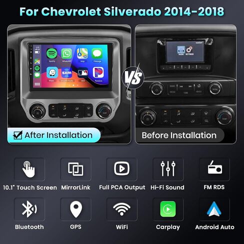 ستيريو سيارة Android-12 لسيارة Chevy Silverado GMC Sierra 2014-2018 مع شاشة لمس 10.1 بوصة 1080P IPS، تشغيل لاسلكي، Android Auto، FM، RDS، 28UI، BT، 16 EQ، GPS، WiFi، SWC/كاميرا خلفية in Saudi Arabia