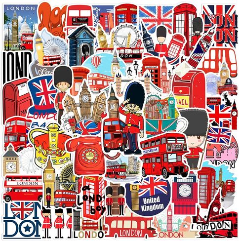 British London Style Stickers 50 Pcs Vinyl Decals for Water Bottles Kids Teens Adults Laptop Luggage Cup Computer Journal Wall Helmet Guitar Decoration Graffiti Sticker in Saudi Arabia