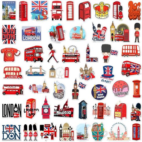 British London Style Stickers 50 Pcs Vinyl Decals for Water Bottles Kids Teens Adults Laptop Luggage Cup Computer Journal Wall Helmet Guitar Decoration Graffiti Sticker in Saudi Arabia