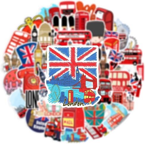 British London Style Stickers 50 Pcs Vinyl Decals for Water Bottles Kids Teens Adults Laptop Luggage Cup Computer Journal Wall Helmet Guitar Decoration Graffiti Sticker in Saudi Arabia