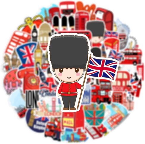 British London Style Stickers 50 Pcs Vinyl Decals for Water Bottles Kids Teens Adults Laptop Luggage Cup Computer Journal Wall Helmet Guitar Decoration Graffiti Sticker in Saudi Arabia