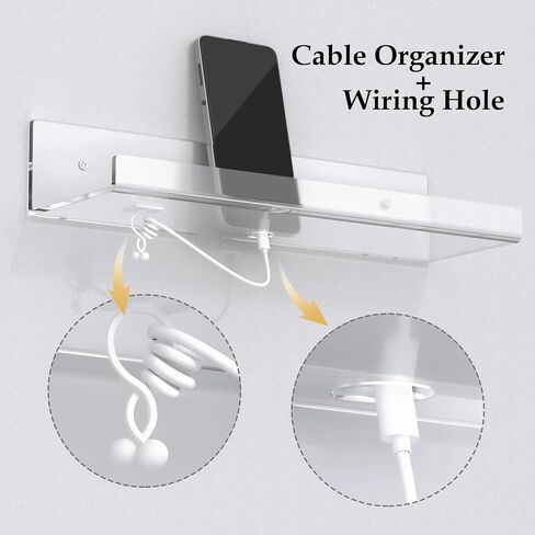 12" White Acrylic Floating Shelves, 4 Pack Wall Shelf with Cable Clips, Small Floating Shelf for Expand Wall Display Space for Living Room, Bathroom, Gaming Room, Dorm Wall Decor in Kuwait