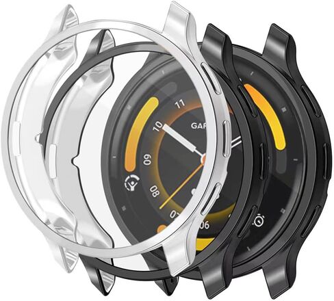 [2 Pieces] Case Compatible with Garmin venu 3, Black High Transparency All-Round Protective Case with Screen Protector, [Anti-Smudge] [Scratch-Resistant] TPU Protective Case-Black Silver in Kuwait