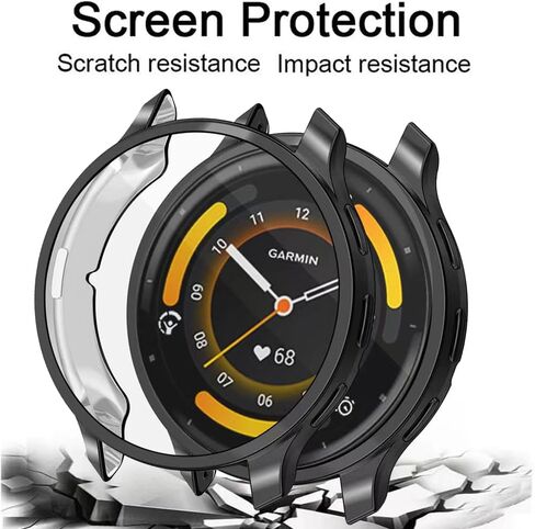 [2 Pieces] Case Compatible with Garmin venu 3, Black High Transparency All-Round Protective Case with Screen Protector, [Anti-Smudge] [Scratch-Resistant] TPU Protective Case-Black Silver in Kuwait