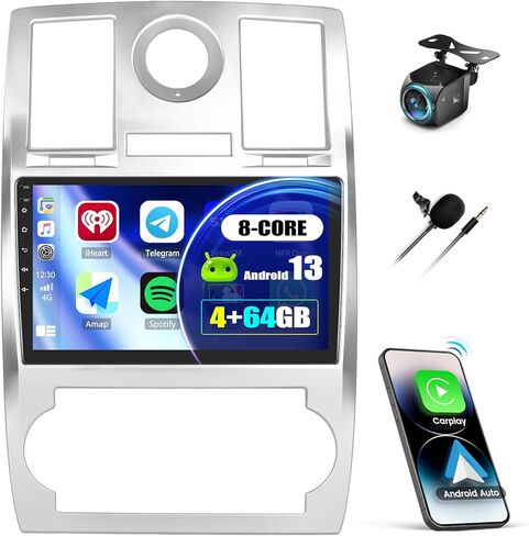 4+64G 8-Core Android 13 Car Stereo for Chrysler 300C 2004-2011 with Wireless CarPlay Android Auto, 9 '' IPS Touchscreen GPS Radio with WiFi Mirror Link Bluetooth FM RDS DSP 32EQ SWC + Backup Camera in Kuwait