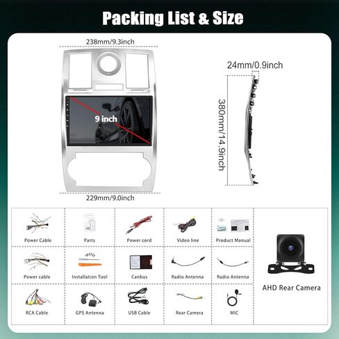 4+64G 8-Core Android 13 Car Stereo for Chrysler 300C 2004-2011 with Wireless CarPlay Android Auto, 9 '' IPS Touchscreen GPS Radio with WiFi Mirror Link Bluetooth FM RDS DSP 32EQ SWC + Backup Camera in Kuwait