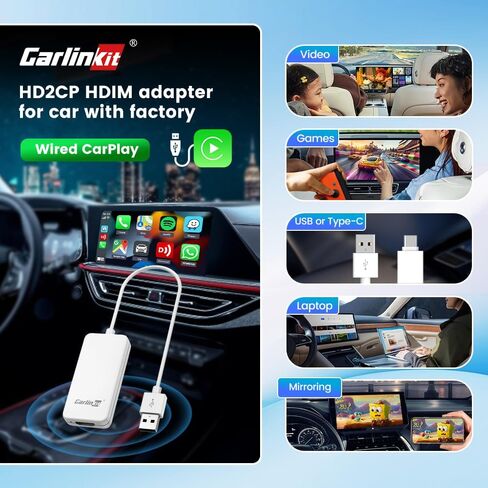 Carlinkit Wired CarPlay ترقية محول HDMI HD2CP، تحويل موارد HDMI HD بسهولة وسرعة إلى شاشة السيارة الأصلية من خلال CarPlay السلكية، ودعم ترقية OTA in Kuwait