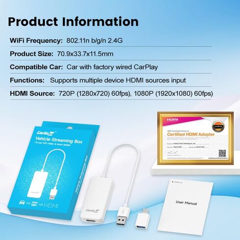 Carlinkit Wired CarPlay ترقية محول HDMI HD2CP، تحويل موارد HDMI HD بسهولة وسرعة إلى شاشة السيارة الأصلية من خلال CarPlay السلكية، ودعم ترقية OTA in Kuwait