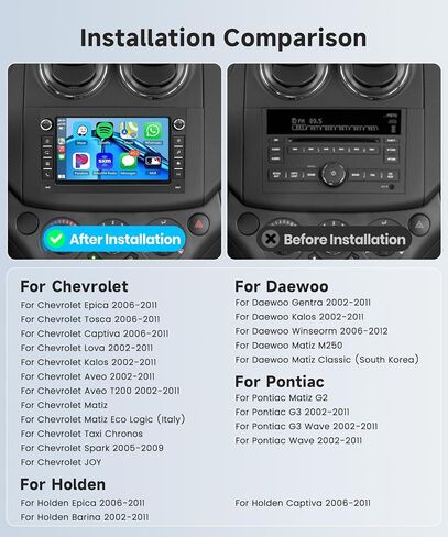 2G 64G Android Car Stereo Radio Carplay لسيارة Chevy Chevy Epica Tosca Captiva Lova Kalos Aveo/Daewoo Gentra Matiz M250 مع Android Auto 7 بوصة تعمل باللمس مرآة وصلة BT FM/RDS SWC كاميرا احتياطية in Saudi Arabia