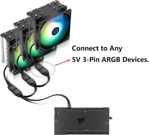 GINTOOYUN 2 قطعة كابل مقسم مروحة RGB 4-Pin Commander أنثى إلى ثلاثة 5V 3-Pin RGB ذكر كابل تحويل 1 إلى 3 ARGB كابل مقسم للقائد CoreXT، القائد Core إلخ (14.96 بوصة) (1 إلى 2) in Saudi Arabia