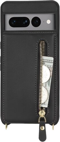 for Google Pixel 7 pro Case with Card Holder for Women,for Pixel 7 pro Phone Case Wallet with Strap Credit Card Slots Crossbody with Kickstand Zipper Case - Black in Saudi Arabia