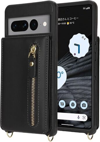 for Google Pixel 7 pro Case with Card Holder for Women,for Pixel 7 pro Phone Case Wallet with Strap Credit Card Slots Crossbody with Kickstand Zipper Case - Black in Saudi Arabia