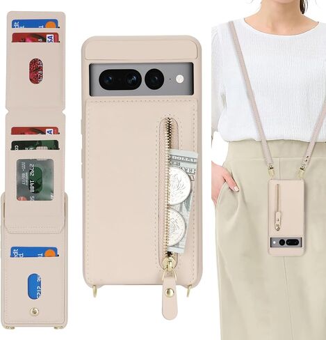 for Google Pixel 7 pro Case with Card Holder for Women,for Pixel 7 pro Phone Case Wallet with Strap Credit Card Slots Crossbody with Kickstand Zipper Case - Black in Saudi Arabia