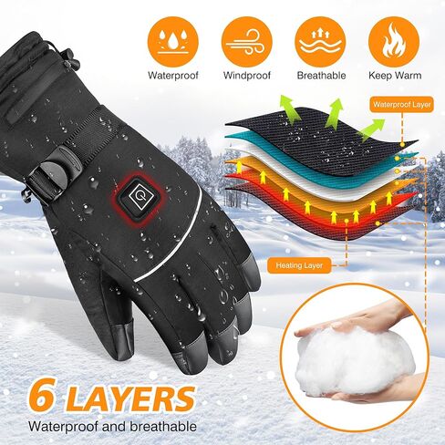 Heated Gloves - Rechargeable Electric Battery Heated Gloves for Men and Women Touchscreen Winter Thermal Glove with 3 Heating Levels Waterproof Heated Gloves for Hunting Fishing Skiing Hiking@4 in Kuwait
