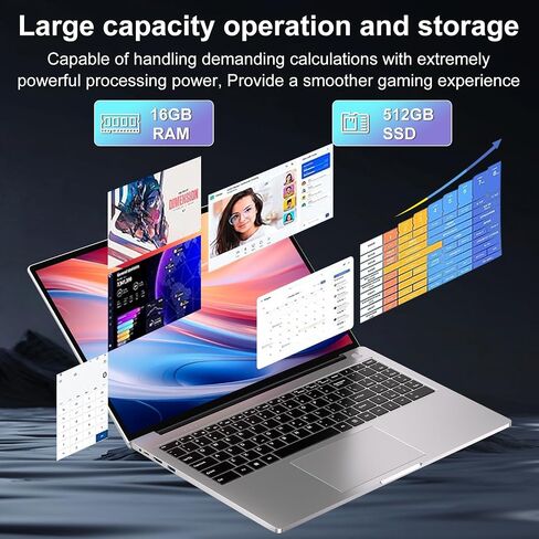 16" Traditional Laptop 16GB+512GB SSD Expand Up to 1TB SSD Core i3 Processor Up to 3.2Ghz Win 11 WiFi 6 PC with Type-C Webcam Numeric Keypad Ultra-Narrow Border 2K Display for Gaming-Silver in Saudi Arabia