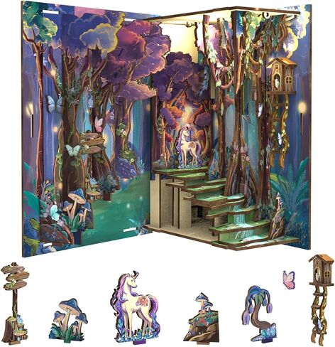 Cutefun Book Nook Kit, DIY Miniature House Dollhouse Kit for Adults and Teens, Christmas Cottage Bookends, 3D Puzzles for Adults Christmas Decorations Gifts for Family Friends in Saudi Arabia