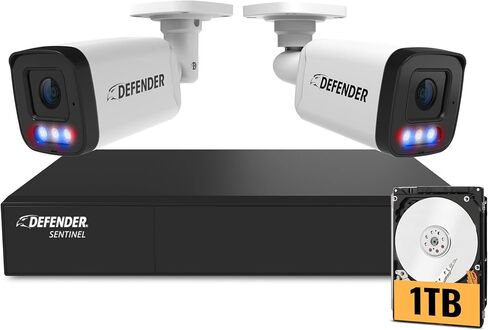 Defender AI Powered Sentinel 4K Wired PoE Security Camera System with 1TB 8Ch NVR, 2 Outdoor Surveillance Metal 8MP Cameras, Smart AI Human Detection, Blue-Red Flashing Deterrence, Mobile App in Saudi Arabia