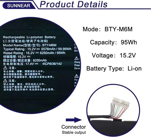 BTY-M6M استبدال بطارية الكمبيوتر المحمول MSI Creator 15 A10SD A10SDT A10SE Raider 10SD 10SE GE76 Raider 10UE 10UG 10UH 11UE 11UG 11UH WS66 11UM GS66 Stealth 10SF 10SFS 10SGS GE66 4ICP8/35/142. in Kuwait