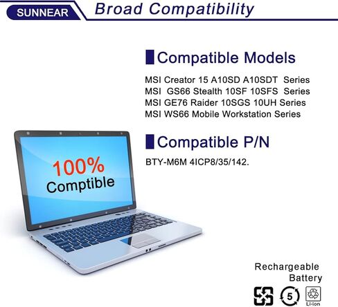 BTY-M6M استبدال بطارية الكمبيوتر المحمول MSI Creator 15 A10SD A10SDT A10SE Raider 10SD 10SE GE76 Raider 10UE 10UG 10UH 11UE 11UG 11UH WS66 11UM GS66 Stealth 10SF 10SFS 10SGS GE66 4ICP8/35/142. in Kuwait