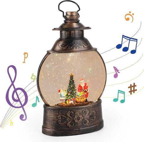 LINEWAY Christmas Snow Globe Lantern Musical Snow Globe Lights with Timer, USB Plug-in/Battery Operated Musical Lighted Christmas Snow Globe Lantern with Swirling Glitter for Home Party Decoration in Saudi Arabia