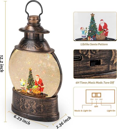 LINEWAY Christmas Snow Globe Lantern Musical Snow Globe Lights with Timer, USB Plug-in/Battery Operated Musical Lighted Christmas Snow Globe Lantern with Swirling Glitter for Home Party Decoration in Saudi Arabia