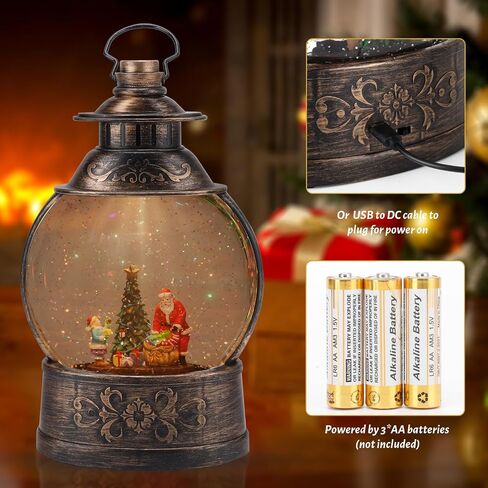 LINEWAY Christmas Snow Globe Lantern Musical Snow Globe Lights with Timer, USB Plug-in/Battery Operated Musical Lighted Christmas Snow Globe Lantern with Swirling Glitter for Home Party Decoration in Saudi Arabia