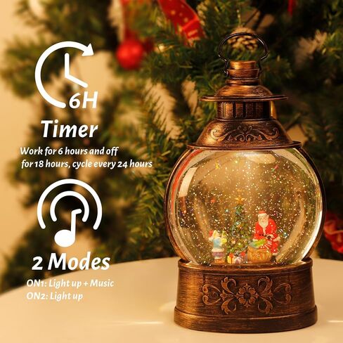 LINEWAY Christmas Snow Globe Lantern Musical Snow Globe Lights with Timer, USB Plug-in/Battery Operated Musical Lighted Christmas Snow Globe Lantern with Swirling Glitter for Home Party Decoration in Saudi Arabia