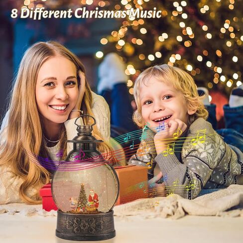 LINEWAY Christmas Snow Globe Lantern Musical Snow Globe Lights with Timer, USB Plug-in/Battery Operated Musical Lighted Christmas Snow Globe Lantern with Swirling Glitter for Home Party Decoration in Saudi Arabia