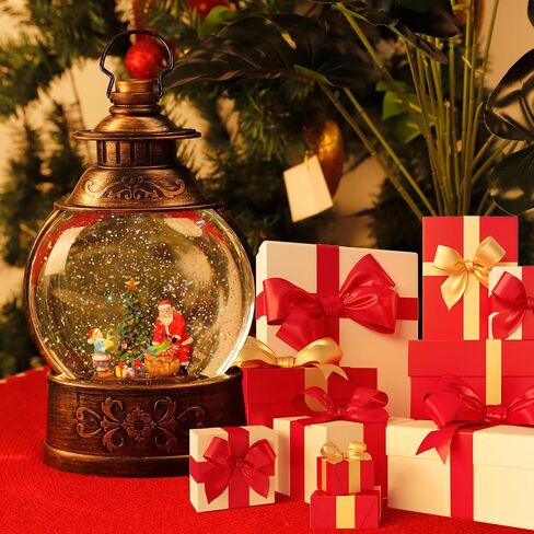 LINEWAY Christmas Snow Globe Lantern Musical Snow Globe Lights with Timer, USB Plug-in/Battery Operated Musical Lighted Christmas Snow Globe Lantern with Swirling Glitter for Home Party Decoration in Saudi Arabia