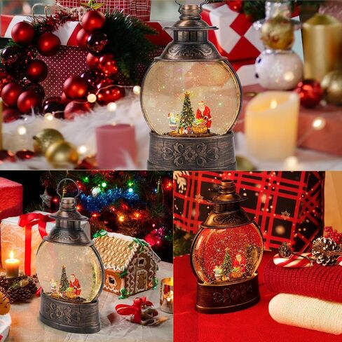 LINEWAY Christmas Snow Globe Lantern Musical Snow Globe Lights with Timer, USB Plug-in/Battery Operated Musical Lighted Christmas Snow Globe Lantern with Swirling Glitter for Home Party Decoration in Saudi Arabia