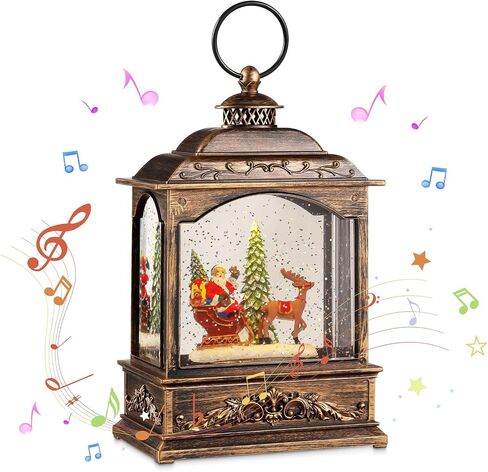 LINEWAY Christmas Snow Globe Lantern Musical Snow Globe Lights with Timer, USB Plug-in/Battery Operated Musical Lighted Christmas Snow Globe Lantern with Swirling Glitter for Home Party Decoration in Saudi Arabia