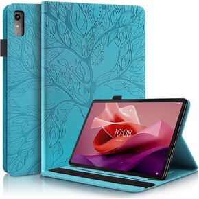 Case for Lenovo Tab P12 12.7 Inch 2023, PU Leather Cover Lightweight Flip Stand Shell with Elastic Band & Card Holder for Lenovo Tab P12 SM-TB370FU/TB371FC-Turquoise