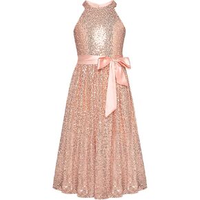 GRACE KARIN Girls Sequin Party Dress Cute Girls Formal Princess Midi Dress for Wedding (6-14Y)