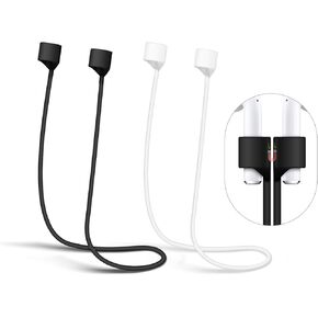 CIVPOWER 2 Pcs Soft Silicone Sport Lanyard, Anti-Lost Earphone Strap, Neck Cord Cable Connector for Wireless Headphone (Black and White 2 Pcs)