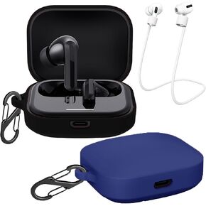 [2 Pack] easyBee Case Compatible with Xiaomi Redmi Buds 5 Charging Cover, with 2 Keychain and 2 Anti-Lost Strap, Soft Liquid Silicone Ultra Thin Shockproof Protective Kit - Black and Blue