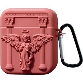 Compatible with AirPods Case 3D Cute Angel Statue Retro Pattern Girls Woman Soft Silicone Shockproof Keychain Design Cover for Airpods 1 &2-White