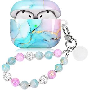 Green Marble Case for Airpod 4 with Butterfly Lanyard Girly Cover Compatible with AirPods 4st Generation (2024) Shell for Women Girls