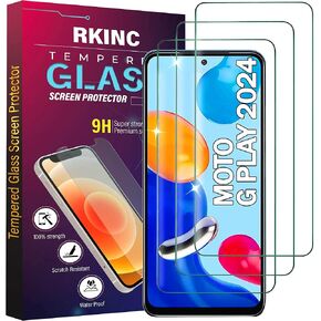RKINC Screen Protector [3-Pack] for Motorola Moto G Play (2024), Tempered Glass Film Screen Protector, 0.33mm [LifetimeWarranty][Bubble-Free][Anti-Scratch][Anti-Shatter]